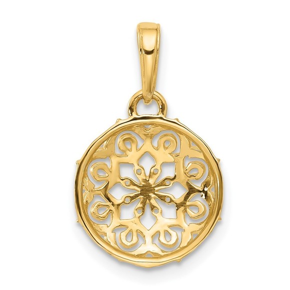 14K Gold and White Rhodium Floral Design Circle Pendant - Picture 3 of 4